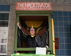 'The Hacktivator, a temporary, interactive art booth, was installed at the New Jersey Transit Bus Station in Hackensack, New Jersey.