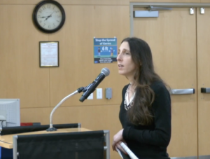 Danielle DeLaurentis, Associate Director of the Northern NJ Community Foundation, joins other artists to rally for the arts and increase funding at the Bergen County Commissioners' meeting on April 20, 2022.