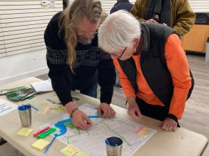 At the first Pathways to the River meeting, participants reviewed a map of the Hackensack River.