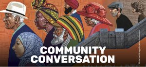 This mural by artist Adam Gustavson at NJ Transit's Highland Avenue station in Orange depicts themes of the Community Conversation National Heritage Area in New Jersey, including the region's historic hat-making industry.